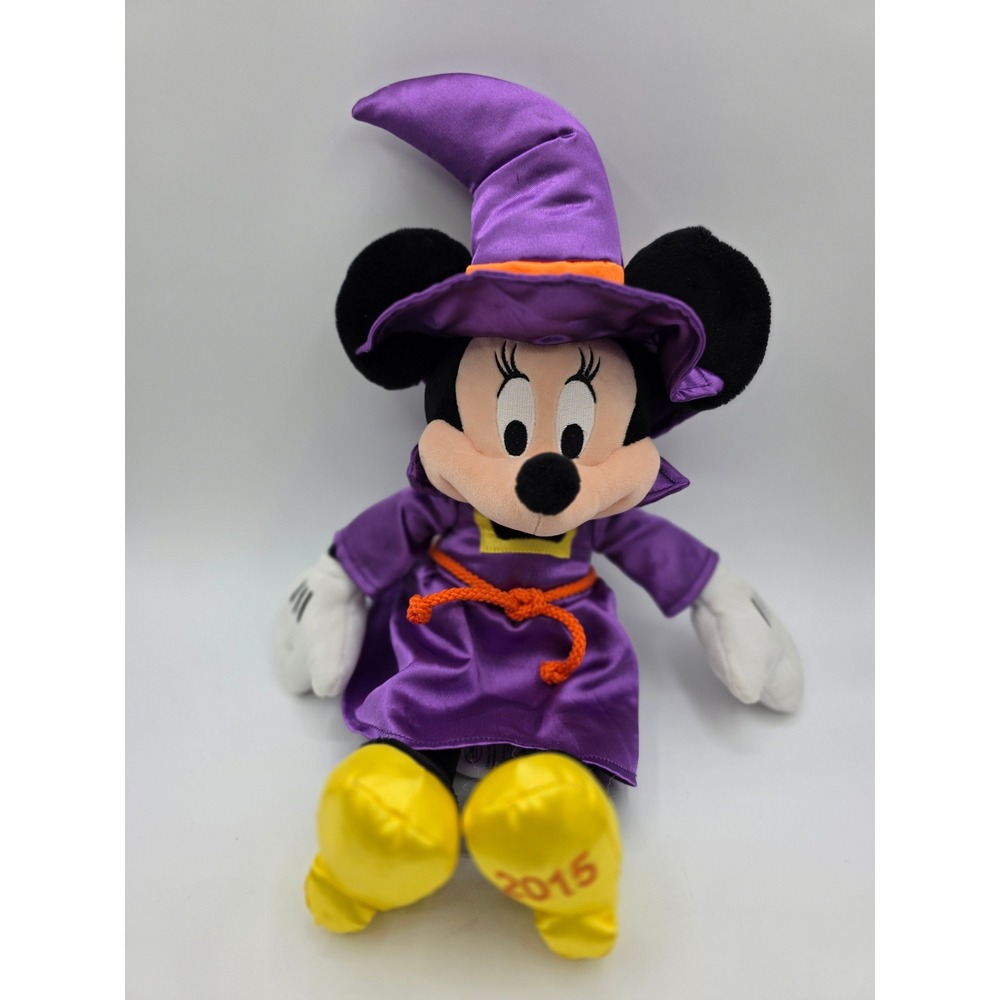 Disney Minnie Mouse Halloween Witch Plush 2015 Purple Yellow Satin Costume Hat